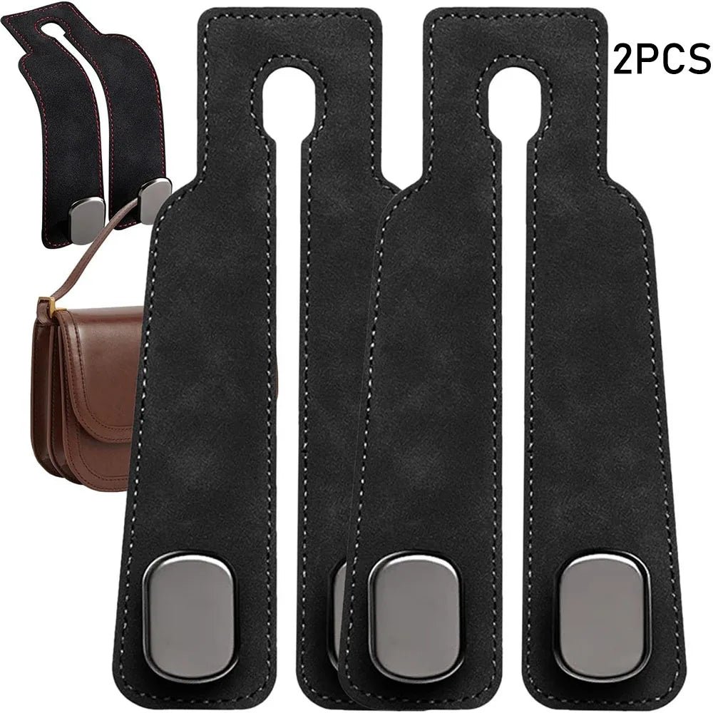 Crochet en cuir pour rangement intérieur de véhicule, 2 pièces, support de téléphone intérieur de voiture, appui-tête de véhicule, cintre de sac pour un rangement pratique de voyage