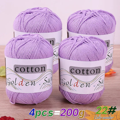 200 g de fil de coton pur 100 %, fil au crochet moyen-fin, fait à la main pour tricoter des pulls, des gilets, des chapeaux et des petites couvertures. Fil de coton moyen-fin, 1 pièce = 4 pièces = 200 grammes