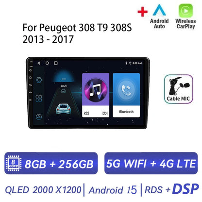 Android 15 pour Peugeot 308 T9 308S 2013 - 2017 Auto stéréo autoradio lecteur multimédia Navigation GPS 4G WIFI sans fil Carplay