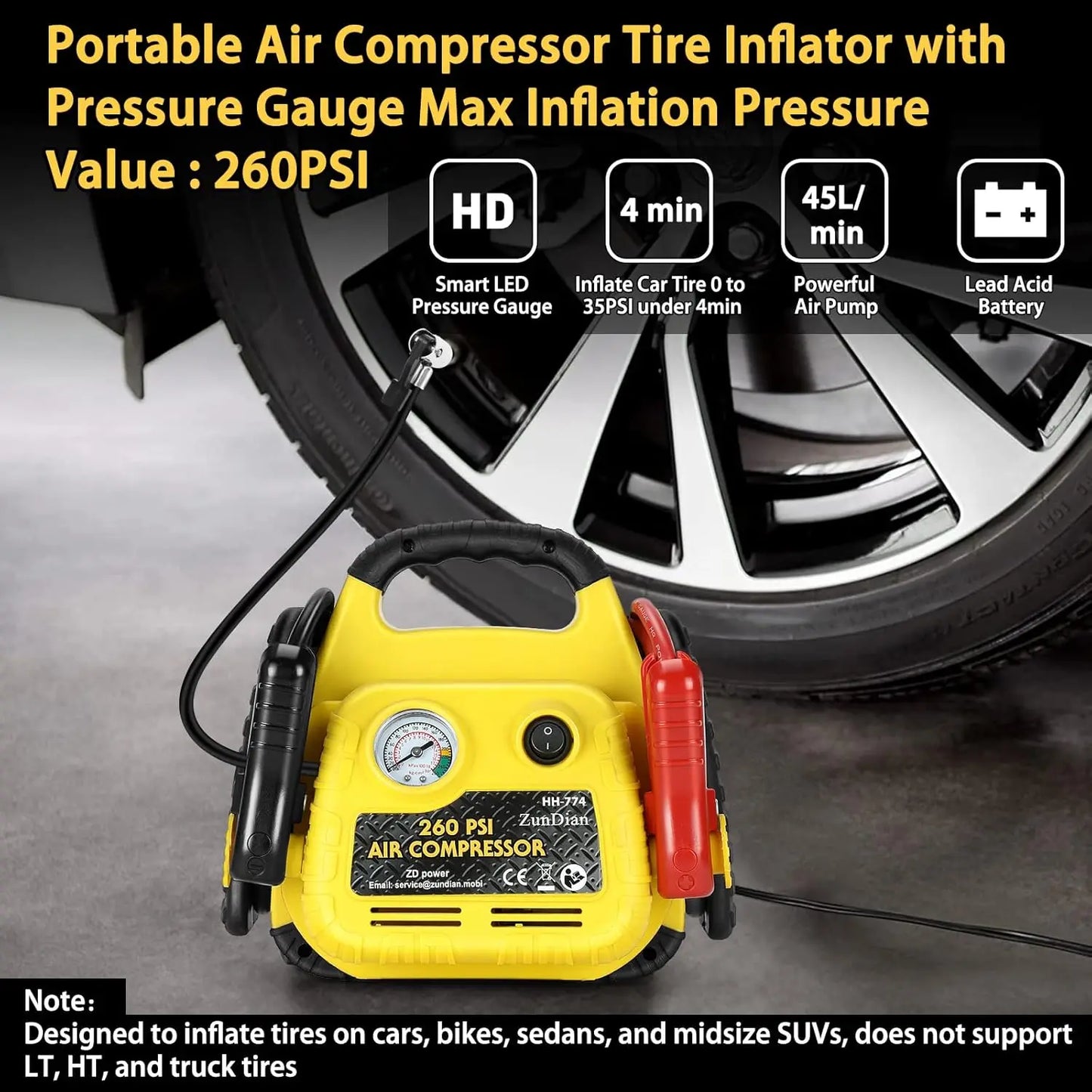 Démarreur de saut de voiture 12 V avec compresseur d'air, pic 700 A, centrale électrique portable pour moteurs 5,0 L, lumière LED