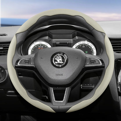 مناسب لـ Skoda غطاء عجلة قيادة من الجلد المسامي بتصميم مقطع سريع التحرير، مضاد للانزلاق ومتين، لسيارات Octavia Rapid Kodiaq Karoq Fabia Superb Kamiq Citigo Scala Combi Kylaq Kushag Slavia Black