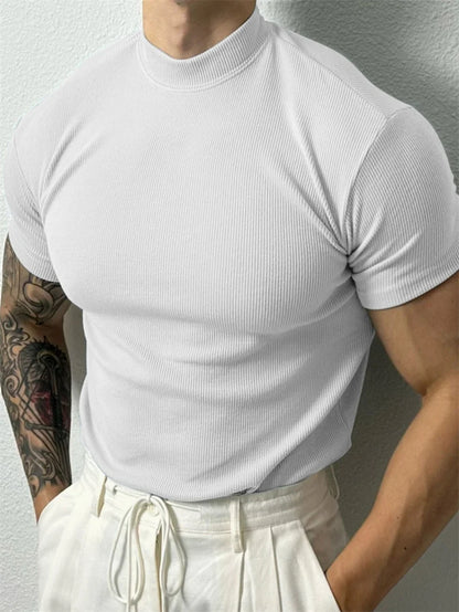 Printemps été mode hommes T-shirt petit col haut chemise à rayures à manches courtes haut de fitness loisirs sport T-shirt hommes vêtements de sport