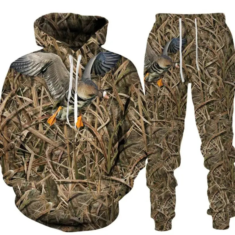 Ensemble à capuche pour hommes, Camouflage, chasse, Animal, impression 3D, mode automne et hiver, sweat-shirt et pantalon de survêtement, ensemble deux pièces