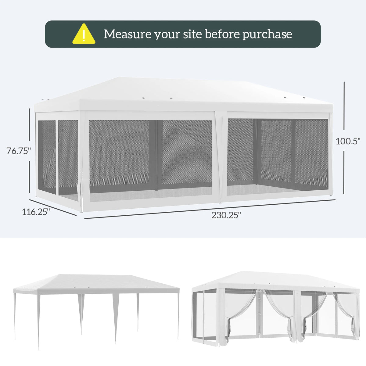 Tente de réception 10x20 pieds pour extérieur, auvent de mariage avec parois latérales amovibles, abri d'ombrage pour événements, barbecues, structure en acier blanc