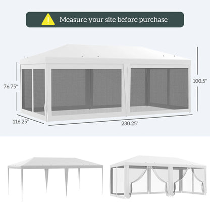 Tente de réception 10x20 pieds pour extérieur, auvent de mariage avec parois latérales amovibles, abri d'ombrage pour événements, barbecues, structure en acier blanc