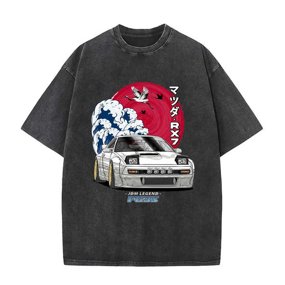 Anime Initial D Drift AE86 lavé Vintage imprimé T-shirt RX-7 R34 horizon GTR JDM T-shirts hommes Harajuku confortable surdimensionné T-shirts