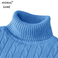 Pull tricoté à manches longues pour hommes, coupe cintrée, col roulé, pull décontracté, haut basique et lourd, hiver
