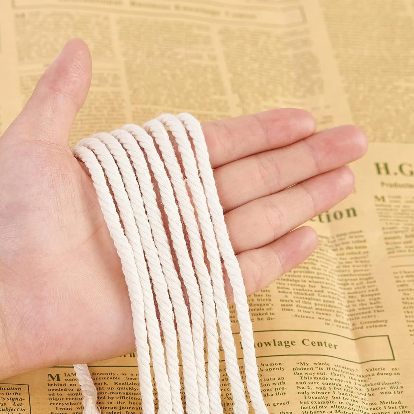 Cordon de macramé en coton 100% naturel, 4mm, cordon artisanal pour bricolage, cintres pour plantes à tricoter, décoration de noël et de mariage, Beige