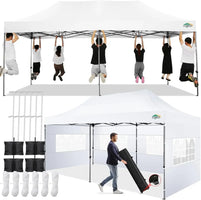 Tente Pop-Up 10x20 pieds avec 6 parois latérales, sac de transport, roulettes, blanche, imperméable, robuste, pour événements commerciaux, fêtes en extérieur, jardin, gazebo
