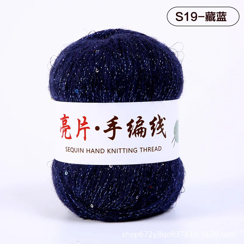 Fil de mohair de dentelle avec paillettes, fil de boucle de crochet, paillettes brillantes, pull de bricolage, 150g, 50G * 3