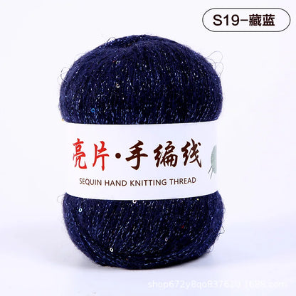 Fil de mohair de dentelle avec paillettes, fil de boucle de crochet, paillettes brillantes, pull de bricolage, 150g, 50G * 3