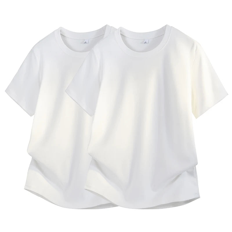 Silk-Matte Cotton Men's ort-Sve T-irt Busin Simple Summer Thin Ice Silk Loose Youth round Ne Trendy Versatile Top