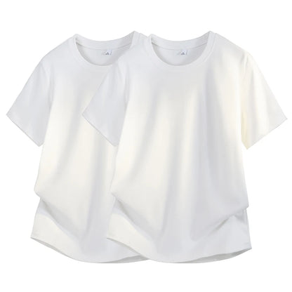 Silk-Matte Cotton Men's ort-Sve T-irt Busin Simple Summer Thin Ice Silk Loose Youth round Ne Trendy Versatile Top