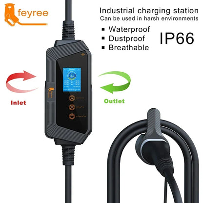 شاحن سيارة كهربائية محمول Feyree Type2 11KW 16A 3 مراحل مع التحكم في تطبيق Wi-Fi صندوق شحن EVSE مقبس CEE للمركبات الكهربائية