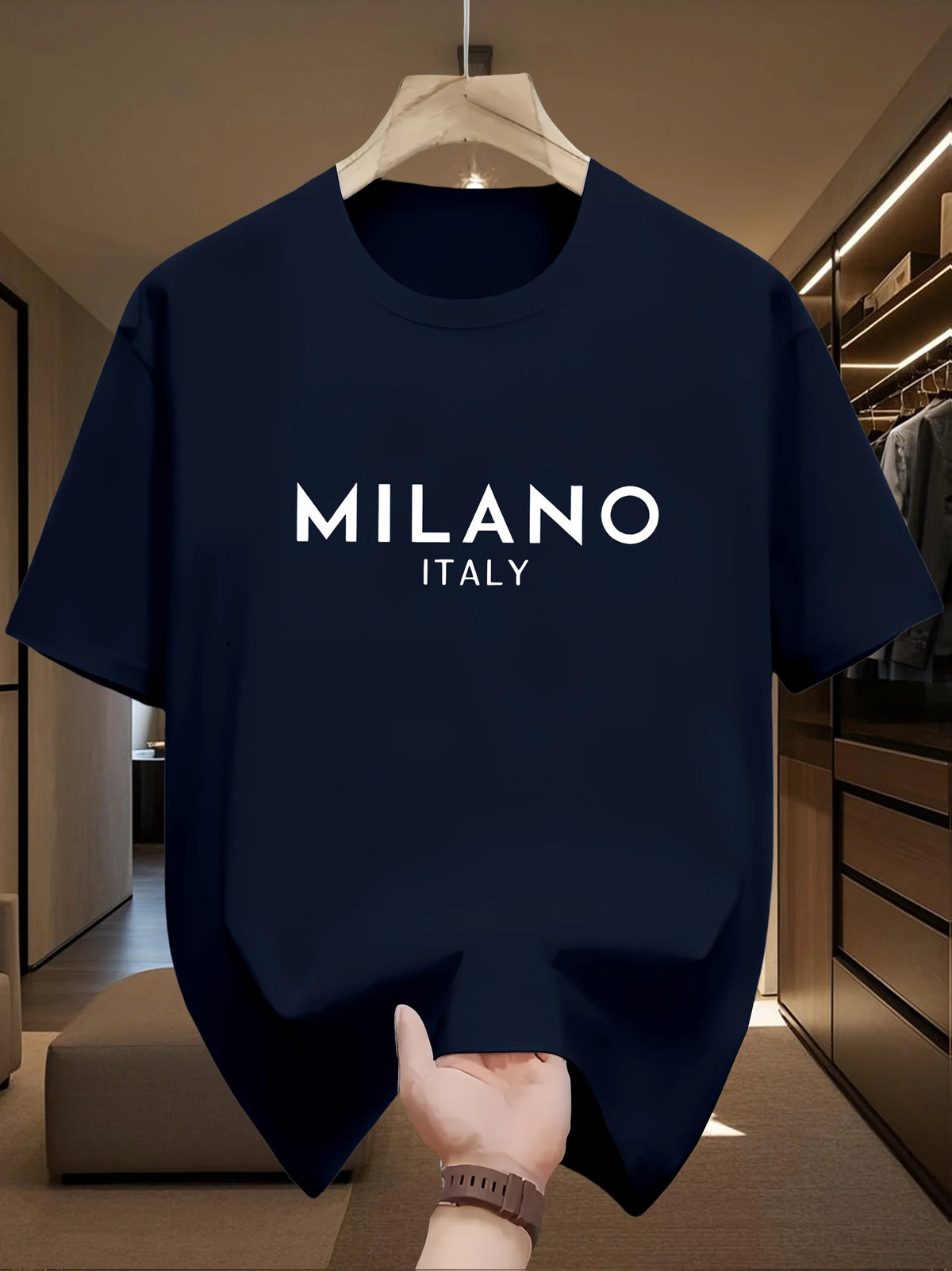 T-shirt à manches courtes et col rond pour hommes, 100% pur coton, à la mode, décontracté, ample, style italien, lettre Milan imprimée