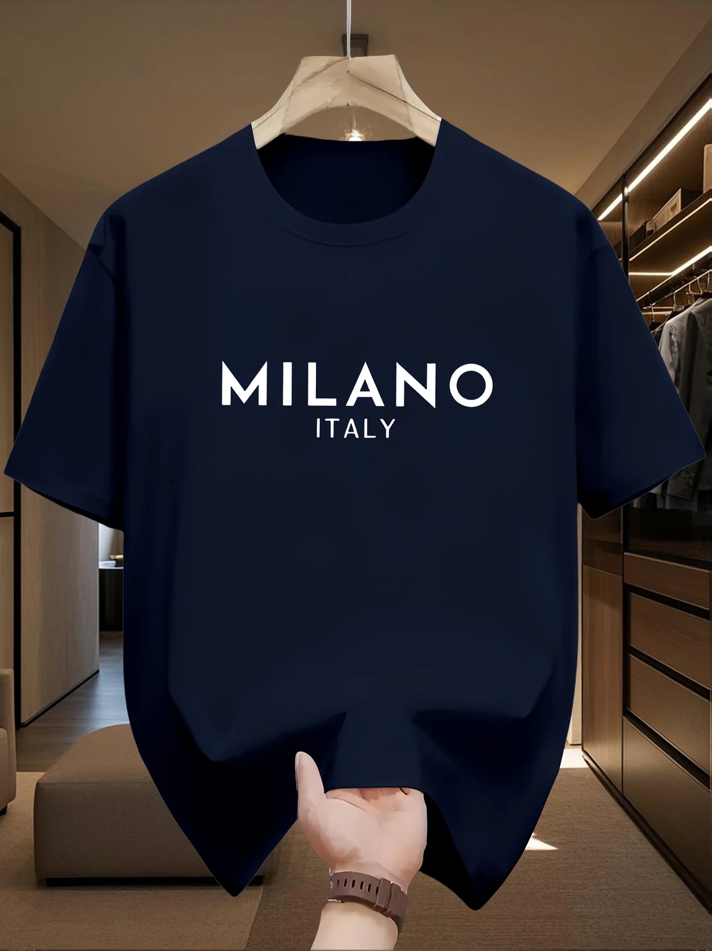 T-shirt à manches courtes et col rond pour hommes, 100% pur coton, à la mode, décontracté, ample, style italien, lettre Milan imprimée