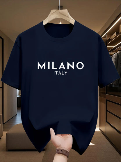 T-shirt à manches courtes et col rond pour hommes, 100% pur coton, à la mode, décontracté, ample, style italien, lettre Milan imprimée