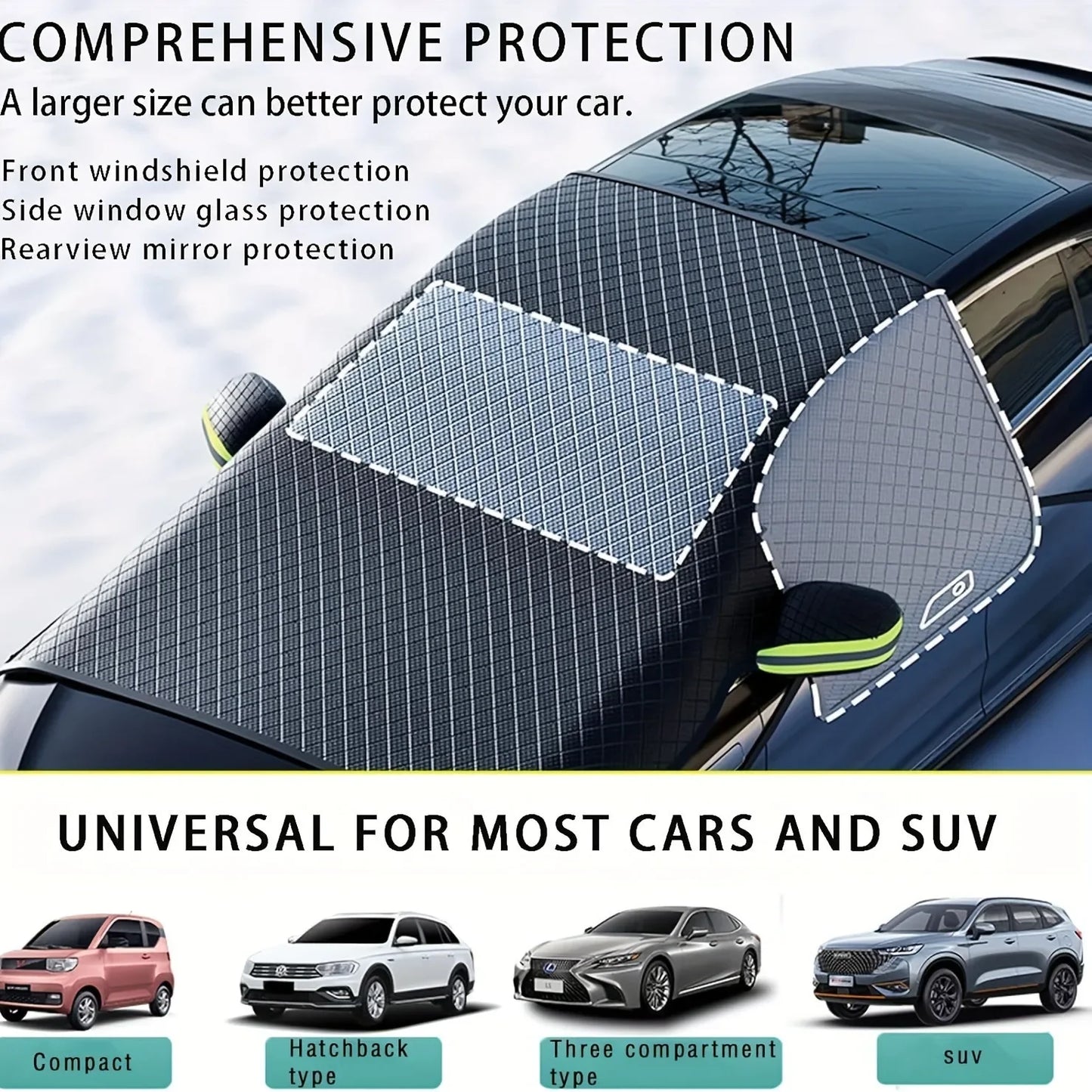 Couverture à trois fenêtres pour couverture de neige pour voiture, protection solaire avant, demi-couverture, livraison transfrontalière