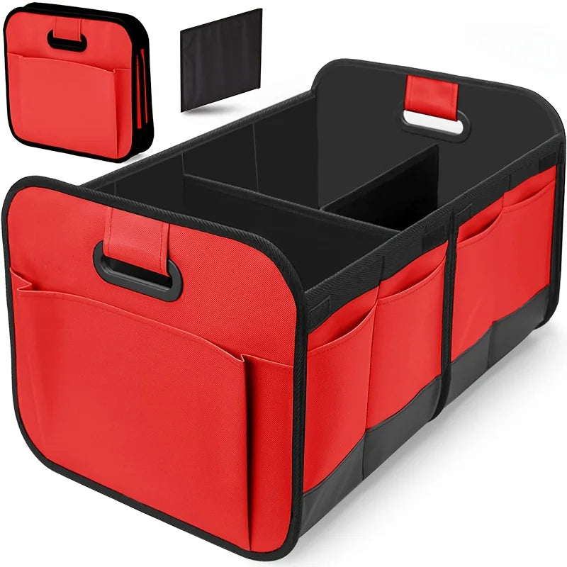 Organisateur de coffre de voiture pliable Oxford 600D avec poignées renforcées et multi-compartiments. Convient à toutes les voitures, SUV, fourgonnettes.