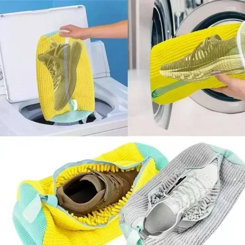 Sac de lavage de chaussures, filet rembourré, protecteur de chaussures à linge, fibre moelleuse, polyester, machine à laver les chaussures, sac à linge, sac de séchage