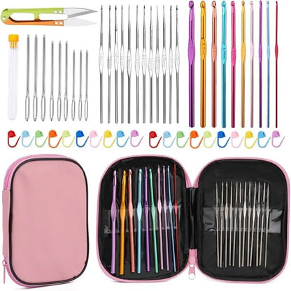 Ensemble de 54 aiguilles à crochet, aiguilles à tricoter, aiguilles émoussées, kit de marqueurs de mailles avec étui de rangement, outils de tricot à la main DIY