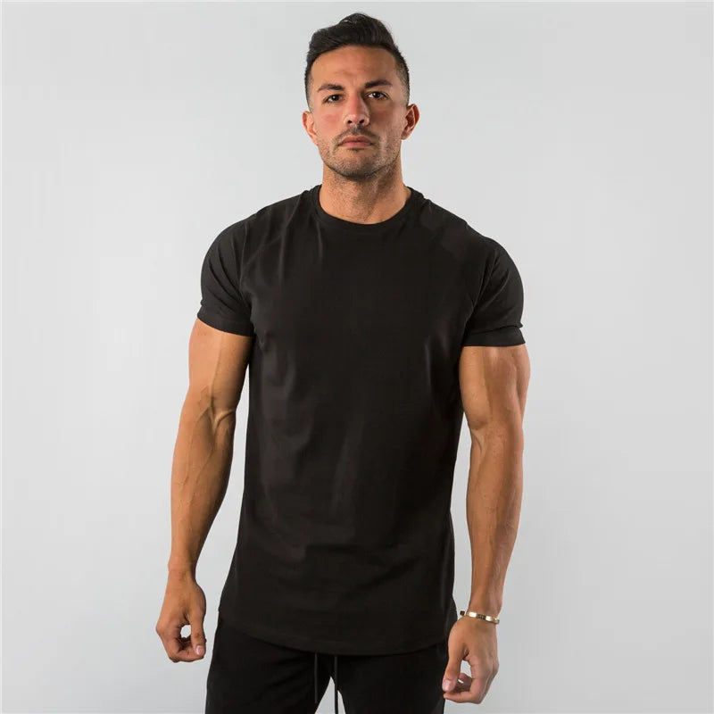 T-shirt hommes décontracté à manches courtes jogging musculaire musculation T-shirt mâle gymnase Fitness hauts T-shirt Streetwear coupe ajustée été T-shirt
