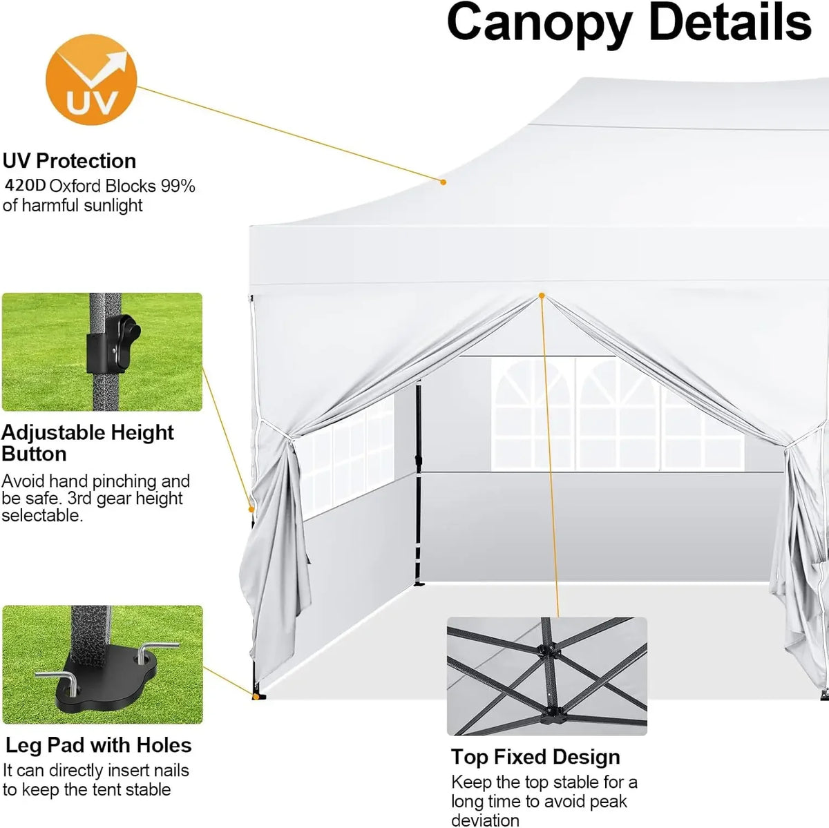 Tente Pop-Up 10x20 pieds avec 6 parois latérales, sac de transport, roulettes, blanche, imperméable, robuste, pour événements commerciaux, fêtes en extérieur, jardin, gazebo