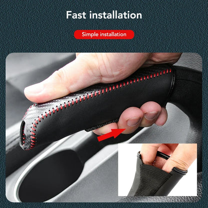 Housse de frein à main en cuir et Fiber de carbone pour voiture, manchon de Protection, accessoires d'intérieur de voiture