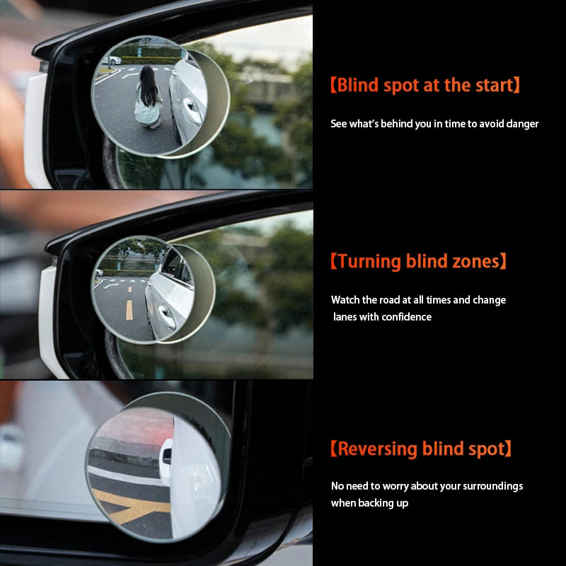 SEAMETAL – miroir convexe de voiture sans bords, grand Angle, forte ventouse, miroir d'angle mort, rétroviseur sûr à 360 degrés pour le stationnement