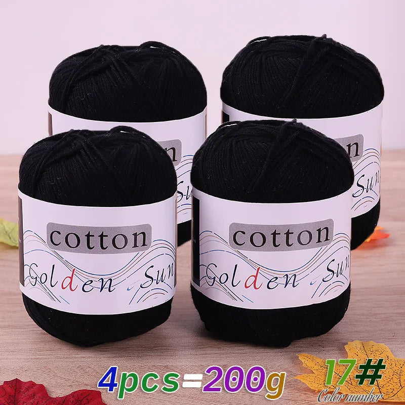 200 g de fil de coton pur 100 %, fil au crochet moyen-fin, fait à la main pour tricoter des pulls, des gilets, des chapeaux et des petites couvertures. Fil de coton moyen-fin, 1 pièce = 4 pièces = 200 grammes