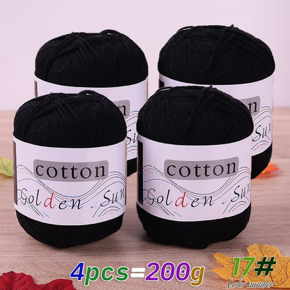 200 g de fil de coton pur 100 %, fil au crochet moyen-fin, fait à la main pour tricoter des pulls, des gilets, des chapeaux et des petites couvertures. Fil de coton moyen-fin, 1 pièce = 4 pièces = 200 grammes