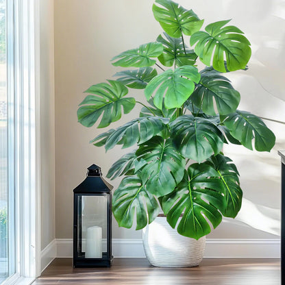 ورقة Monstera اصطناعية بلاستيكية، نبات مزيف للزينة بوعاء، مناسبة لديكور المنزل، 60-100 سم