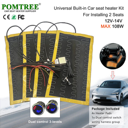 Nouveau Kit de chauffage de siège de voiture intégré adapté aux 1/2 sièges, 12V 2/4 pièces tampons chauffants universels en fil d'alliage 3 niveaux interrupteur chauffant à double commande