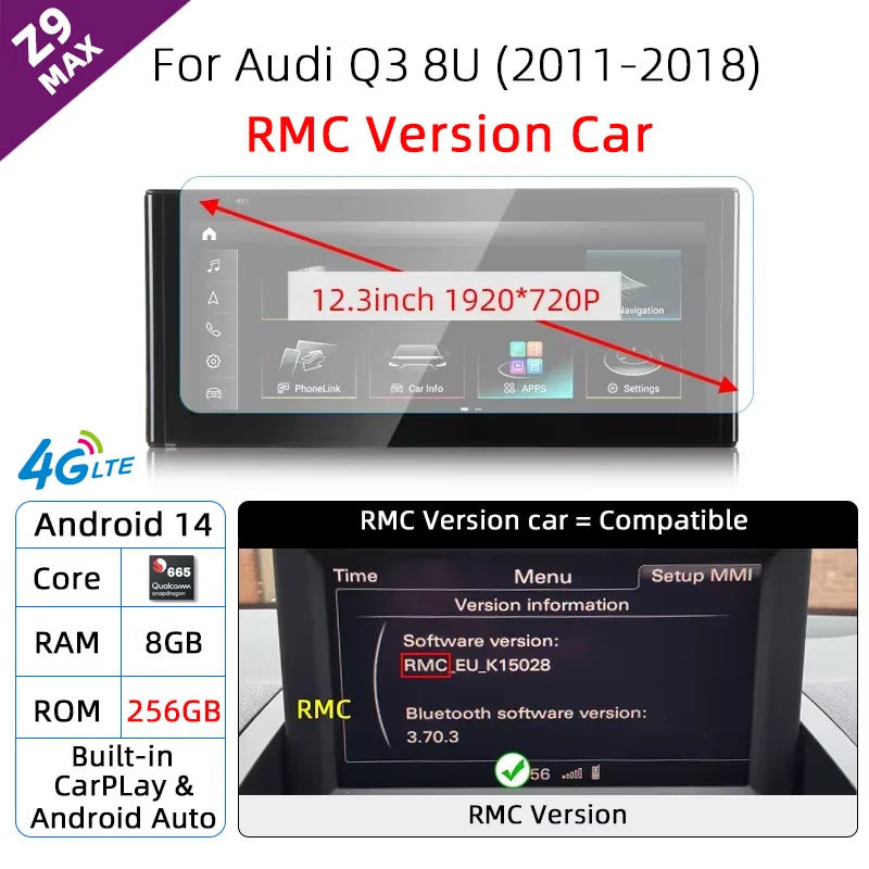 Android 14 sans fil CarPlay pour Audi Q3 8U 2011-2018 écran tactile Navigation WiFi DSP multimédia lecteur Radio accessoires