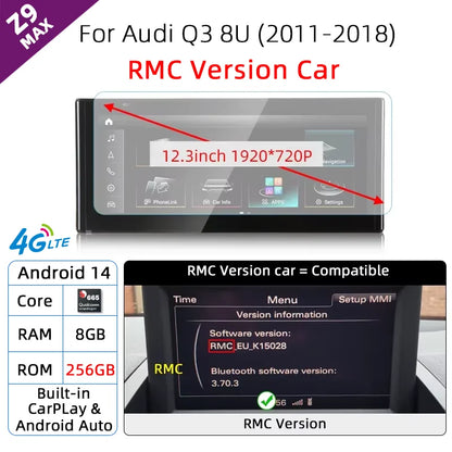 Android 14 sans fil CarPlay pour Audi Q3 8U 2011-2018 écran tactile Navigation WiFi DSP multimédia lecteur Radio accessoires