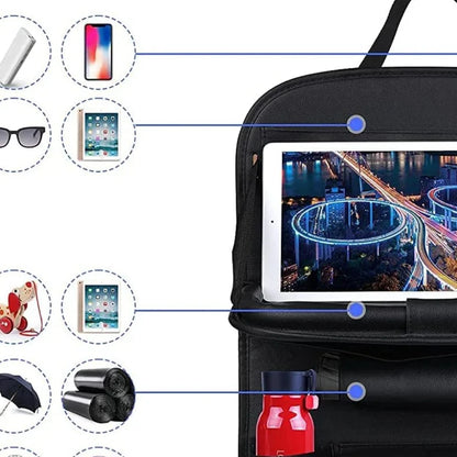 Organisateur de dossier de siège de voiture avec plateau de Table pliable, organisateur de rangement en cuir PU, poches, tapis de coup de pied, accessoires d'intérieur de siège