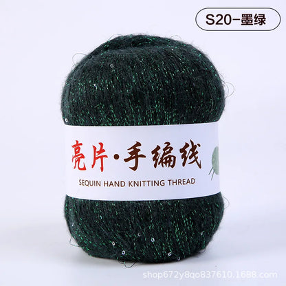 Fil de mohair de dentelle avec paillettes, fil de boucle de crochet, paillettes brillantes, pull de bricolage, 150g, 50G * 3