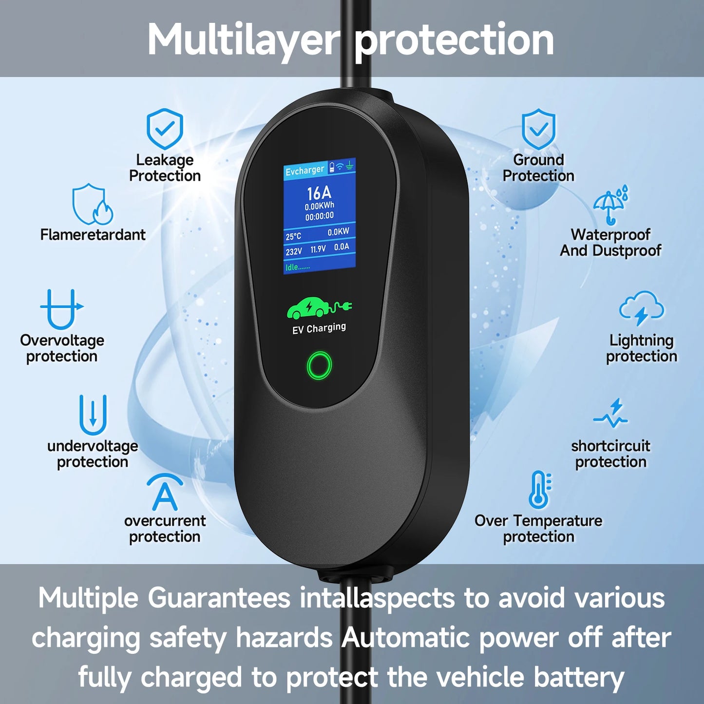 شاحن سيارة كهربائية محمول AFYEEV 3600W من النوع 2 IEC62196-2، كابل شحن، قابس الاتحاد الأوروبي، واي فاي، بلوتوث، جهاز تحكم عن بعد Andrea