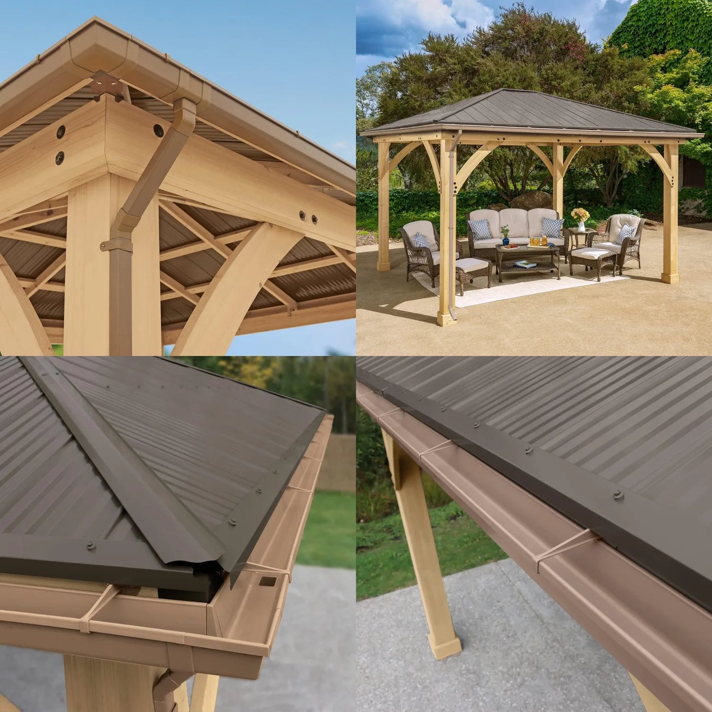 Kit de gouttières pour gazebo 12x14, système complet avec 4 tuyaux de descente pour auvent extérieur, personnalisé