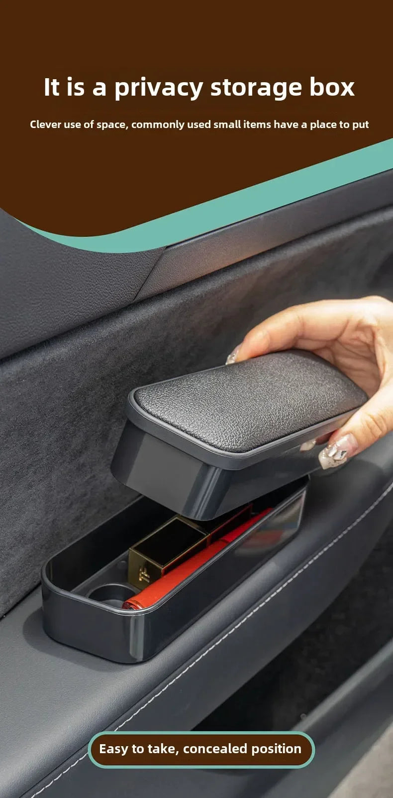 Boîte de rangement universelle pour porte d'accoudoir gauche droite de voiture, boîte de rangement pour repose-coude à hauteur réglable, accoudoir, boîte d'organisation de porte automatique