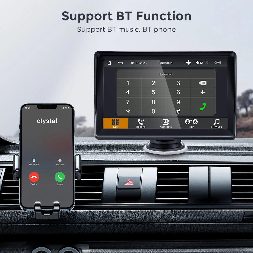 Autoradio sans fil portable avec caméra de recul FM, lecteur vidéo, Android Auto, écran tactile universel, limitation, 7