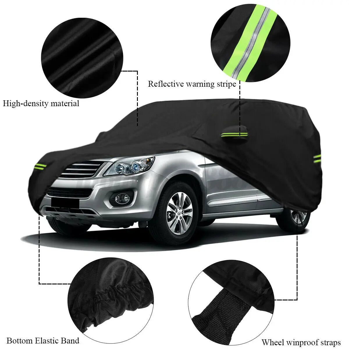 Qualité universelle SUV/berline couverture de voiture complète noir Durable extérieur imperméable soleil pluie neige Protection UV voiture fermeture éclair conception M-XXL