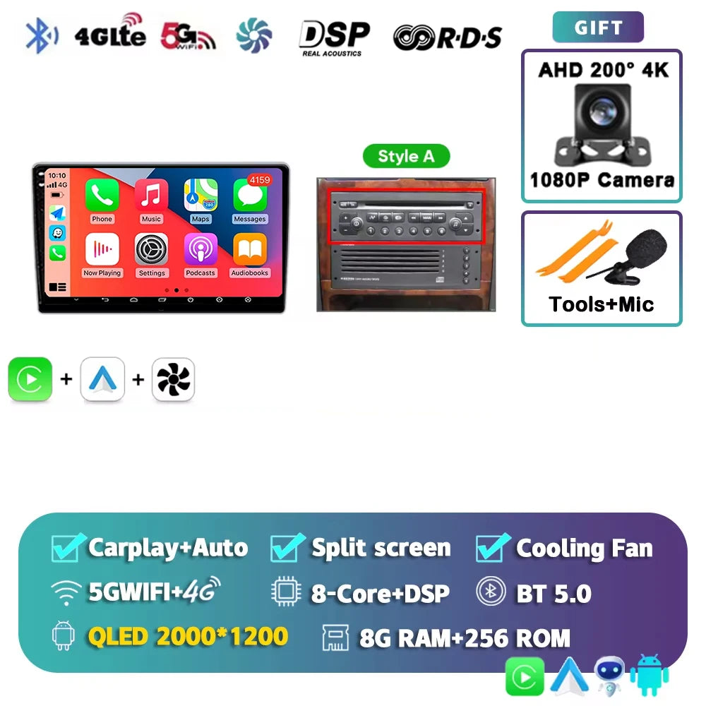 Autoradio Android 15 pour Peugeot 307 CC 307CC 307SW 2002 - 2013 sans fil Carplay Android Auto stéréo lecteur multimédia 4G 2 Din