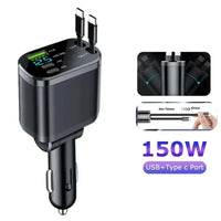Chargeur de voiture rétractable 5 en 1, USB Type C PD, adaptateur allume-cigare, affichage de la tension, pour iPhone Xiaomi Huawei