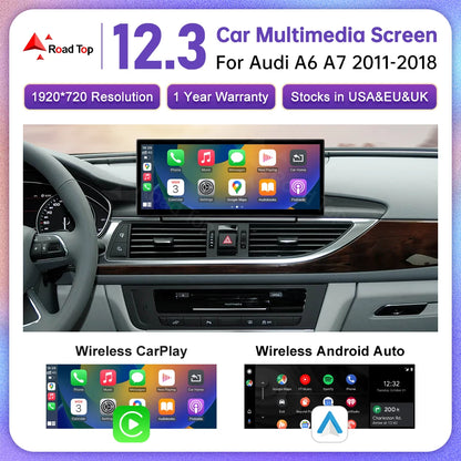 Autoradio multimédia stéréo pour Audi A6 C6 C7 A7 2011-2018 sans fil CarPlay GPS Navi lecteur Radio Bluetooth 12.3 "écran tactile