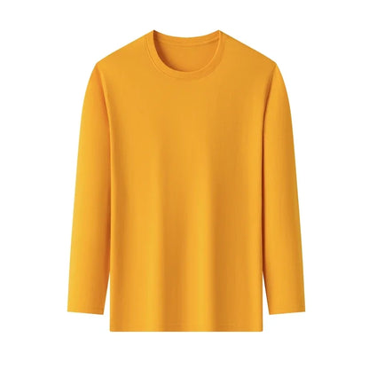 T-Shirt à manches longues et col rond pour hommes, couleur unie, en coton, confortable, respirant, haut décontracté, différentes couleurs, été