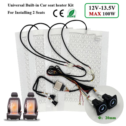 Kit de chauffage de siège de voiture intégré universel Max 100W, adapté aux 2 sièges avec coussinets chauffants en Fiber de carbone 12V, système de commutation de commande à 3 niveaux