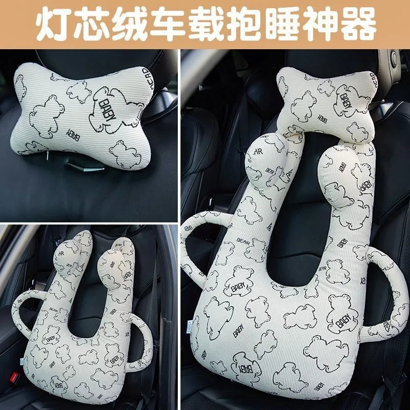 Ceinture de sécurité de voiture pour enfants, dispositif de couchage de voiture haut de gamme, oreiller de siège arrière pour les promenades longue distance, oreiller fixe pour bébé