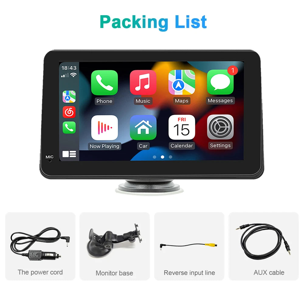 Écran tactile Portable 7 pouces IPS CarPlay Android Auto autoradio lecteur vidéo multimédia GPS Navigation Wifi caméra de recul