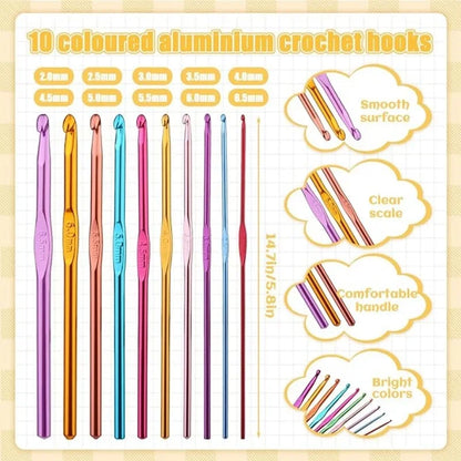 Ensemble de 54 aiguilles à crochet, aiguilles à tricoter, aiguilles émoussées, kit de marqueurs de mailles avec étui de rangement, outils de tricot à la main DIY